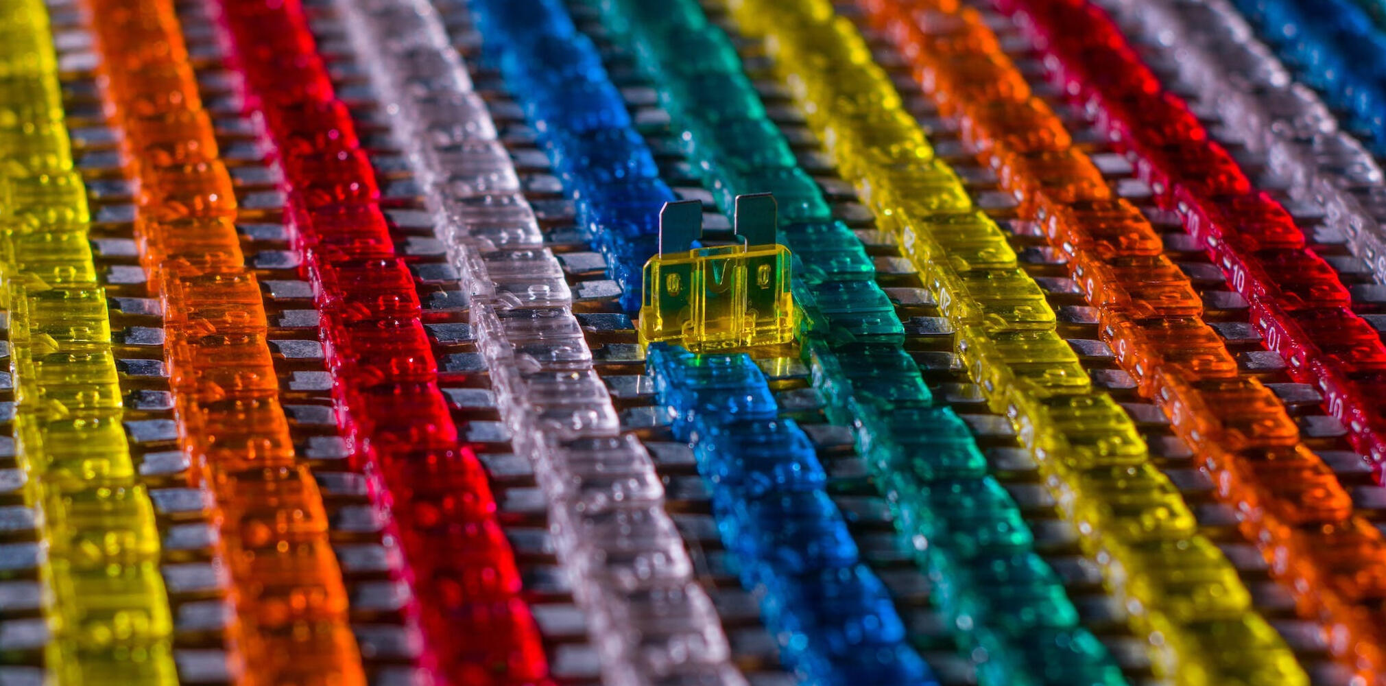 Rows of manufactured car fuses